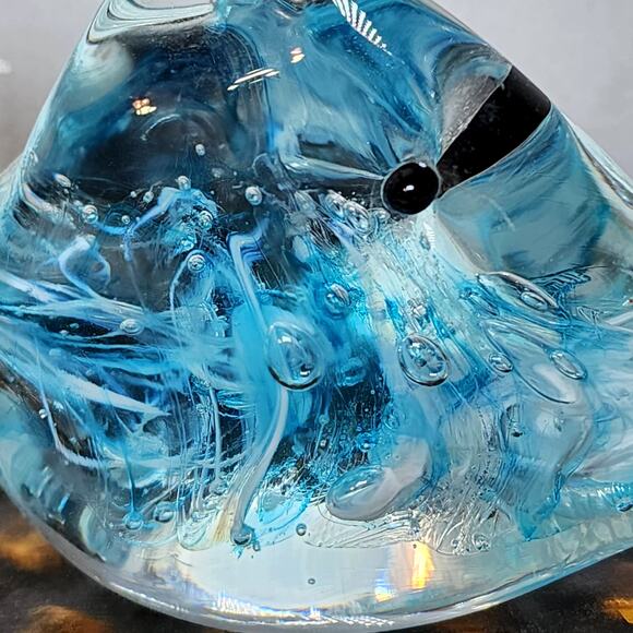 Clear Glass Fish Figurine with Blue Ribbon Swirls Bubbles - Ocean-Inspired Decor - Picture 6 of 8